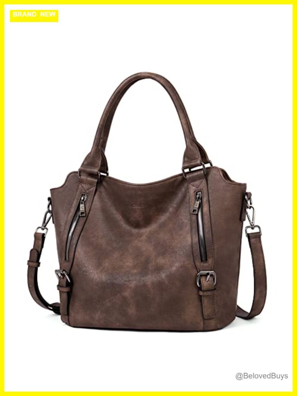 Vegan Leather Hobo Bag, Multiple Pockets, Adjustable Strap